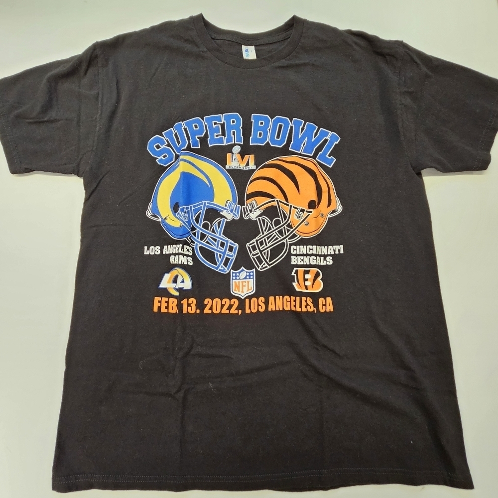 Super Bowl LVI 2022 GRAPHIC T Shirt Mens Size Large Black Rams Bengals NFL LA